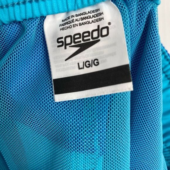 Speedo Men's Swimsuit size L Blue Short Round Solid Block beach UPF 50+ Y2K NEW - Picture 12 of 13
